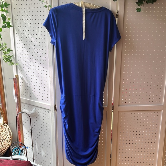 Athleta size Med tall royal Blue Ruched v- neck Sheath Dress with cap Sleeves - Picture 5 of 11
